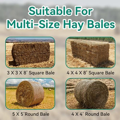 Large Round Bale Hay Net, Slow Feed Knotless Design Hay Net Feeder for Livestocks,Heavy Gauge Large Hay Net for Horses, Cattle, Sheep in Farms and Pastures, 1.75-inch Mesh (6×6ft) - color: 6×6 ft