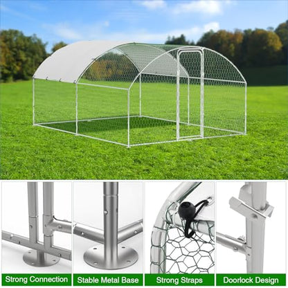 Garvee Metal Chicken Run, 9.8 x 13.1 x 6.6 Ft Metal Chicken Coop for Yard with Waterproof and Anti-Ultraviolet Cover, Dome Roof Walk in Chicken House, Poultry Cage for Hen, Duck and Rabbit - size: 118.1"L x 157.5"W x 78.7"H