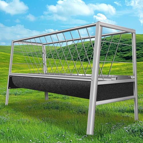77 Gallon Pasture Feeder, Heavy Duty Stainless Steel Hay Rack, 59” Goat Hay Feeders, Easy Assembly Hay Feeder for Goats, Sheep, and Horses, (Rubber Pallet)