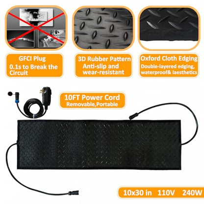 Heated Snow Melting Mats,10x30in (3pcs) Snow Melting Mats Outdoor,Electric Ice Melting Mats for Winter Snow Removal,Heated drivewayDriveway Walkway Mats Outdoor with 10ft Power Cord - size: 10'' x 30''