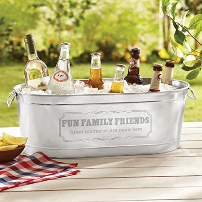 Let's Make Memories Personalized Beverage Tub - Custom Beverage Tub - Create Your Own Beverage Tub - Galvanized Drink Tub - 20 ¾"L x 11 ¾"W x 7" H - 5.5 Gallons - color: 2 Line Message, size: Without Stand