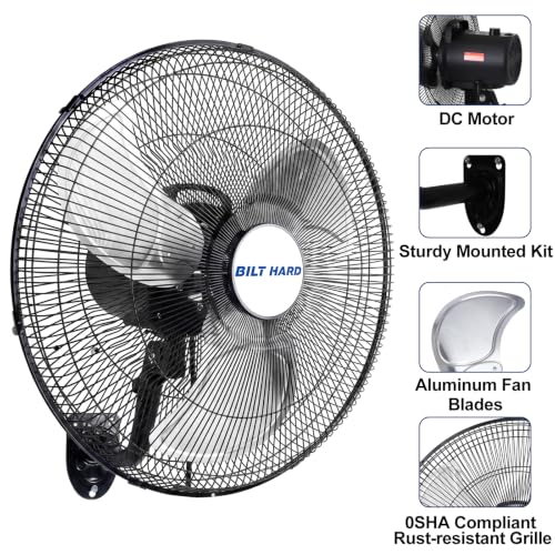 BILT HARD 20" 5200 CFM Wall Mounted Fan with Remote Control, 9-Speed Oscillating Wall Fan with DC Motor, High Velocity Whisper-Quiet Industrial Shop Fan for Garage, Warehouse - size: 20 inch DC Motor