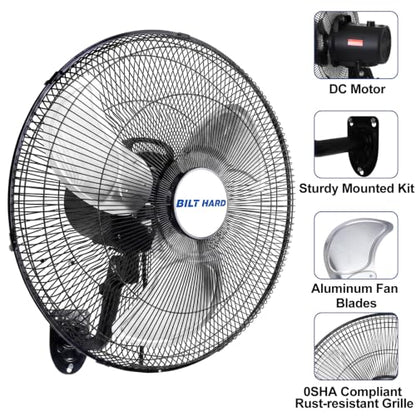 BILT HARD 20" 5200 CFM Wall Mounted Fan with Remote Control, 9-Speed Oscillating Wall Fan with DC Motor, High Velocity Whisper-Quiet Industrial Shop Fan for Garage, Warehouse - size: 20 inch DC Motor