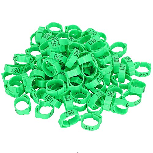 Pssopp Bird Leg Rings, Bright Plastic Adjustable Numbered Poultry for Chicken Ducks Identification Rose Red Orange Green 100Pcs