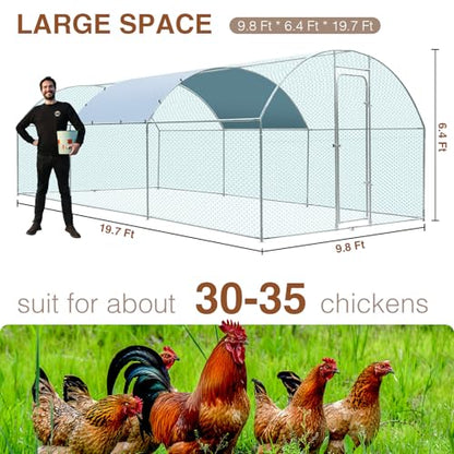 Large Metal Chicken Coop for 30-35 Chickens, Portable, Walk-in Chicken Run, Chicken Pen Outdoor W/Cover, Waterproof & Anti-UV, 19.7' D x 9.8' W x 6.4' H, Wire Mesh Poultry Cage for Yard - size: 236.2"L x 118.1"W x 76.8"H, style: Dome Roof