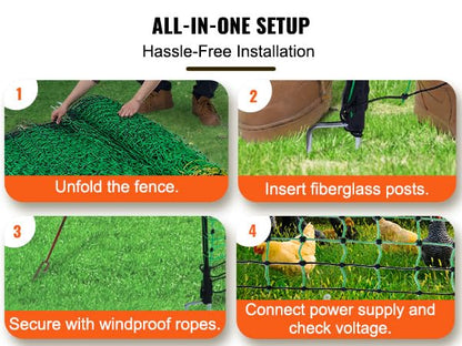 VEVOR Electric Poultry Netting, 48" H x 168' L, PE Net Fencing Kit with Posts & Double-Spiked Stakes, Utility Portable Mesh for Chickens, Ducks, Geese, Rabbits, Used in Backyards, Farms, and Ranches - size: 48in*168ft, style: Poultry