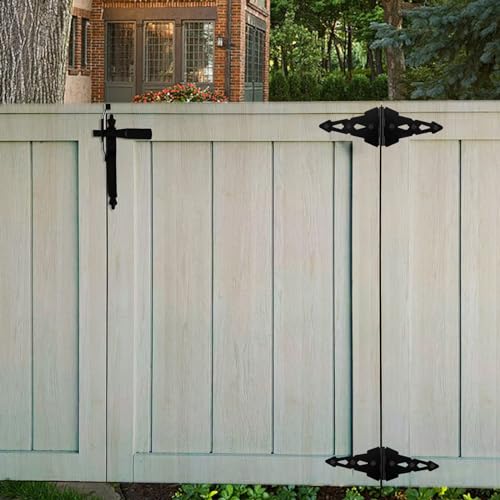 HOME MASTER HARDWARE 8 inch Gate Hinges,Heavy Duty gate Hinges,Wood Gate Hinges for Wooden Fences for patios, barn Doors, Yard gate,with Screws, Black, (6 Pack)