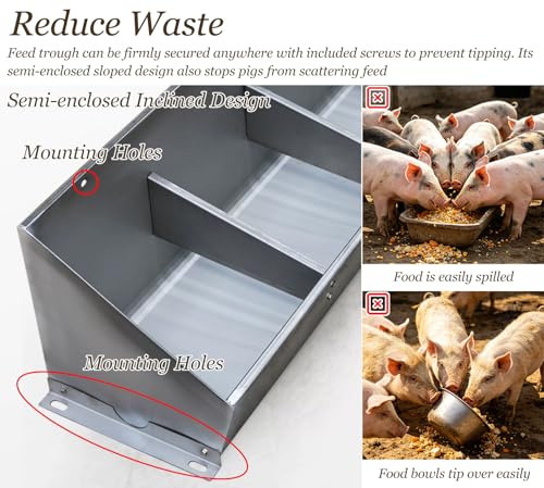 Stainless Steel Pig Feeder Trough, 4 5 7 Holes Wall-Mounted Hog Feeding, Anti-waste Livestock Feed Trough for Cattles, Hogs, Horses(L200cm/78.7"(7 Slots)) - size: L200cm/78.7"(7 Slots)