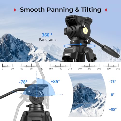 SMALLRIG 73''/186cm Heavy Duty Aluminum Alloy Video Tripod, Max Load 8kg (18lbs), Fluid Head with +85° to -78 Tilt Range, Compact Travel Tripod Weight 3.1kg(6.8lbs), Folded Height 88cm, AD-14