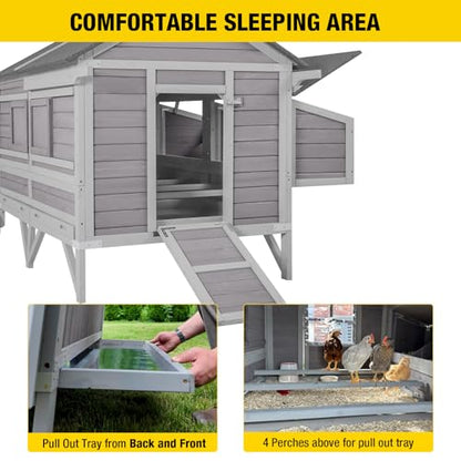 Chicken Coop Super Large Mobile Hen House with Wheels,Strong Iron Frame Outdoor Poultry Cage with Nesting Box,Duck Coop,Rabbit Cage Waterproof - size: 68.1"L x 53.9"W x 49.0"H