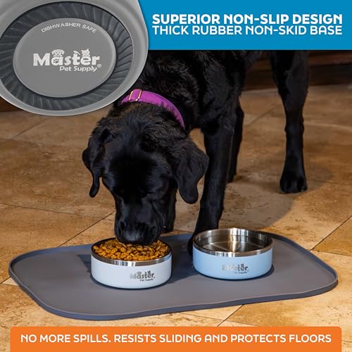 Master Pet Supply Stainless Steel Dog Bowls - 25 oz, Heavy Duty - Graphite, Double Wall Extra-Thick Insulated, Non-Slip Pet Water Bowl for Dogs, Cats & Pets, Anti Rust Metal, Dish Washer Safe - color: Graphite, size: 3 Cups (25 oz)