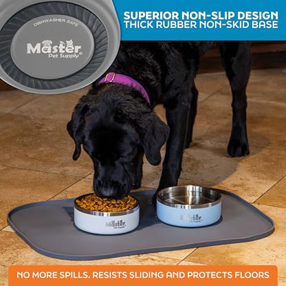 Master Pet Supply Stainless Steel Dog Bowls - 25 oz, Heavy Duty - Graphite, Double Wall Extra-Thick Insulated, Non-Slip Pet Water Bowl for Dogs, Cats & Pets, Anti Rust Metal, Dish Washer Safe - color: Graphite, size: 3 Cups (25 oz)