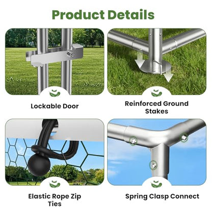 Large Metal Chicken Coop Run with Roosting Perch Waterproof and UV-Resistant Cover,13.2x9.8x6.4 Outdoor Walk-in Chicken Duck Cage Poultry Pen House for Backyard Farm Use,Dome Roof - size: 157.5"L x 118.1"W x 78.0"H