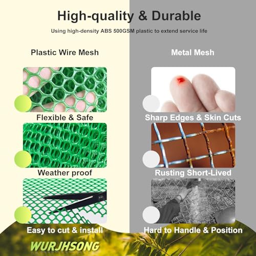 Plastic Wire Mesh Fence 16in x 33Ft Plastic Chicken Wire Mesh for Poultry, Dogs, Rabbit, Snake Barrier & Gardening Versatile Plastic Fencing (16in x 33Ft, Green) - color: Green, size: 16in x 33Ft