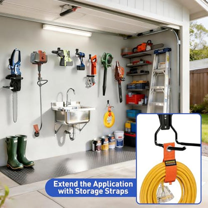 Heavy Duty Garden Power Tool Hanger, Garage Storage Utility Hooks with Storage Straps, Electric Tool Hooks, String Trimmer Hangers, Garden Tool Organizer, Weedeater Rack (1, Black) - color: Black-1