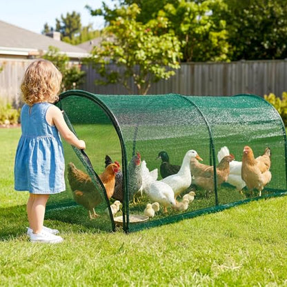 UNIFAMILY Chicken Tunnel for Outside, 78IN Flexible Chickens Runs for Yard, Quick Installation Shade Net Protection from Sun Portable Chicken Tunnels, Poultry Coop Run Tunnels Perfect for Backyard - size: 6.5 ft