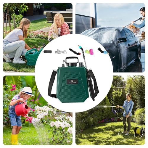 Garden Sprayer Battery Powered - Watering Can Rechargeable - Power Sprayer with Adjustable Shoulder Strap,for Home Outdoor Plant Agriculture Backyard Yard Lawn Farm - color: 9L Army Green