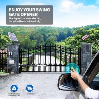 TOPENS A5S Automatic Solar Gate Opener for Medium Duty Single Swing Gates Up to 16ft, Single Swing Gate Operator Battery Powered with Remote Control Kit Gate Motor Solar Panel Included - size: 550lbs
