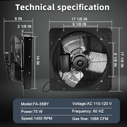 Criditpid 14 Inch Pure Copper Shutter Exhaust Fan, Black Through Wall Ventilation Exhaust Fan with ON/OFF Switch for Gable, Home, Shed, Garage, Basement, Kitchen, Attic Ventilation, 1088CFM, 1450RPM. - color: with ON/OFF Switch, size: 14 Inch Exhaust Fan