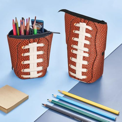 Football Kids Standing Pencil Case Girls Boys Telescopic Stationary Pouch with Zipper Large Capacity Stand up Pen Bag Portable Makeup Holder for Children School Students Office Supplies - color: Football