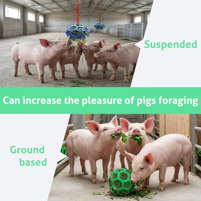 2-Pack Pig Treat Ball Toy – Chew Feed Ball with Hanging Rope | Suitable for farms, pigsties, and courtyards. Indoor and outdoor use. Enrichment toy for mini pigs to chew and play