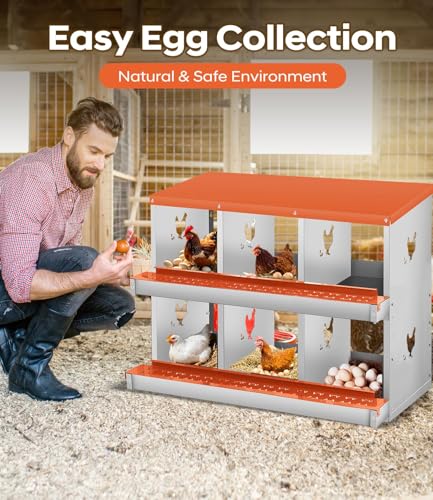Garvee Space-Saving Metal Chicken Nesting Box - 6 Compartments, Wall Mounted, Roll Away, Easy Egg Collection, Orange Red, No Legs - color: Red, size: 8 Compartment Chicken Nesting Box
