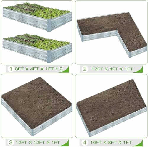 Galvanized Raised Garden Beds 3-Pack (8x4x1ft Each) – Overlapping 4-Inch Panels with Two-Row Screws, Heavy-Duty Metal Planter Box for Vegetables, Herbs, Flowers, Large Garden Kit - size: 8x4x1ft (3 pcs)