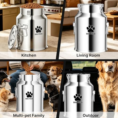 35LBS Large Metal Dog Food Storage Container, Stainless Steel Dog Food Storage Tank, Multifunctional Storage Bin with Lid and Spoon, Food Storage Container for Big Dogs, Keep Fresh, Easy to Clean