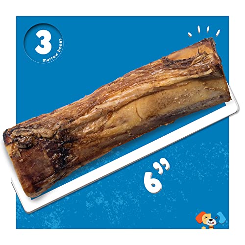 Jack&Pup Marrow Bones for Dogs (3 Pack), 6" Marrow BoneLong Lasting Dog Bones for Large Dogs, Natural Beef Bone