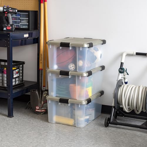 IRIS USA 60 Qt Storage Bins with Gasket Seal Lid, 3 Pack - BPA-Free, Heavy Duty Moving Containers Tight Latch, Weather Proof Tote, WEATHERPRO - Clear/Chrome - size: 60 Qt. - 3 Pack