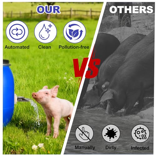 8PCS Pig Water Nipples Kit, Kalolary Automatic Pig Nipple Drinkers Kit Pig Waterer Set for Barrel Piggy Waterer System with PVC Pipeline, Float Valve and Stainless Still Hose