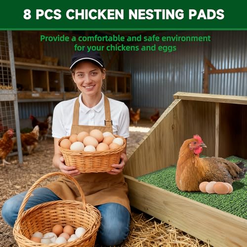 DRQ 8 Pcs Nesting Pads for Chicken Coop - Washable Chicken Nesting Pads, Reusable Chicken Coop Accessories for Hen Laying Mats 12"×12" (Green) - color: Green