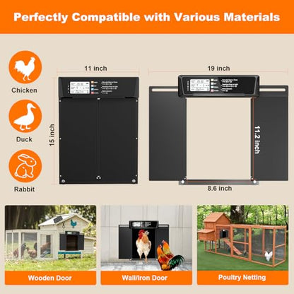 Extra Large Automatic Chicken Coop Door Solar Power,Anti-Pinch Horizontally Cold Weather Electric Chicken Door with Timer,Light Sensor,Aluminum Auto Chicken Door Opener with Remote Control