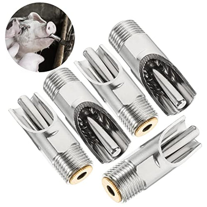 Happyyami 5pcs Guinea Pig Water Dispenser Pig Water Nipple Piglets Waterer Stainless Steel for Efficient Livestock Feeding