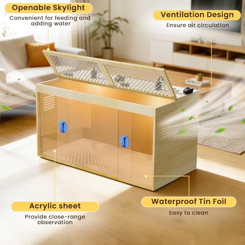 Brooder Box for Chicks, 32 Inch Large Wooden Chicken Brooder Box with 75W Heat Lamps, Thermometer, Chicken Feeder & Waterer Set, Tin Foil, Ideal for 12-15 Newborn Chicks Ducks Quails, Large