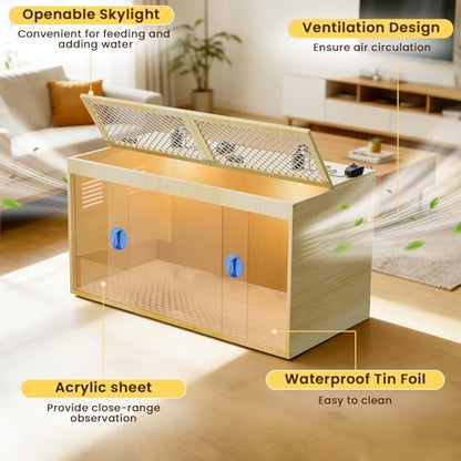 Brooder Box for Chicks, 32 Inch Large Wooden Chicken Brooder Box with 75W Heat Lamps, Thermometer, Chicken Feeder & Waterer Set, Tin Foil, Ideal for 12-15 Newborn Chicks Ducks Quails, Large