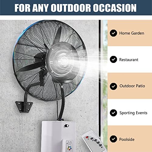 Cooling Fan with Mist,60°Oscillating Wall-Mounted Misting Fan,Industrial Shop Garage Barn Workspace Misting Fans with 3 Wind Modes,71cm/28in