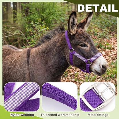 1 Set Miniature Donkey Halter with Lead Ropes, Cute and Stylish Adjustable Nylon Head Collar Set for Miniature Donkeys (Purple) - color: Purple