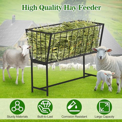 40 Gallon Hay Feeder, 32" Tall Heavy-Duty Metal Hay Rack Indoor Outdoor Use, Freestanding Hay Feeder for Goats Sheep Horses, Black