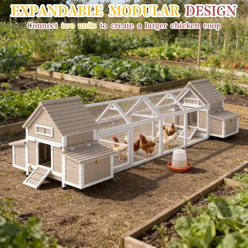 83" L Large Chicken Coop and Run, Hen House with 4 Nesting Box Boxes, Rabbit Hutch Poultry Bunny Cage for 2-5 Chickens with 4 Perches, Removable Tray and Ramp