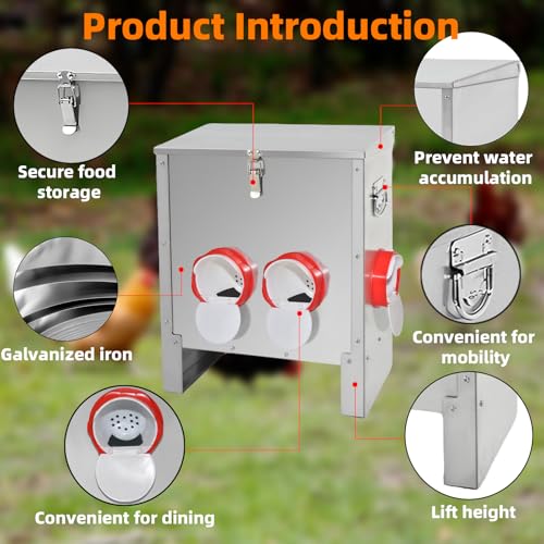 Automatic Poultry Chicken Feeder No Waste Metal Large Capacity 30 lbs Feeders for Chickens Ducks, Geese Bantams Pheasants Coop Weatherproof (4-Port) - size: 4-Port