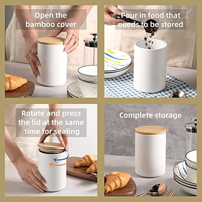 Sweejar Kitchen Canisters Ceramic Food Storage Jar Set, Stackable Containers with Airtight Seal Wooden Lid for Serving Ground Coffee, Tea, Herbs, Grains, Sugar, Salt - Set of 4 (White) - color: White, style: Set of 4(Classic Style)