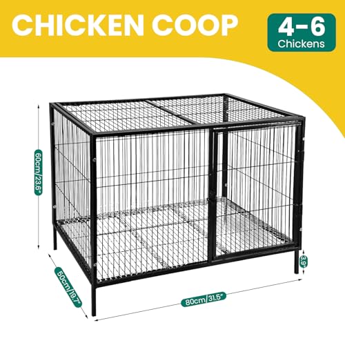 Metal Small Chicken Cage for 4-6 Chickens with Floor, Portable Rabbit Hutch with Top & Side Opening Doors and Quickly Lock for Poultry Hen Goose Duck, 33.5"x23.6"x27.5"