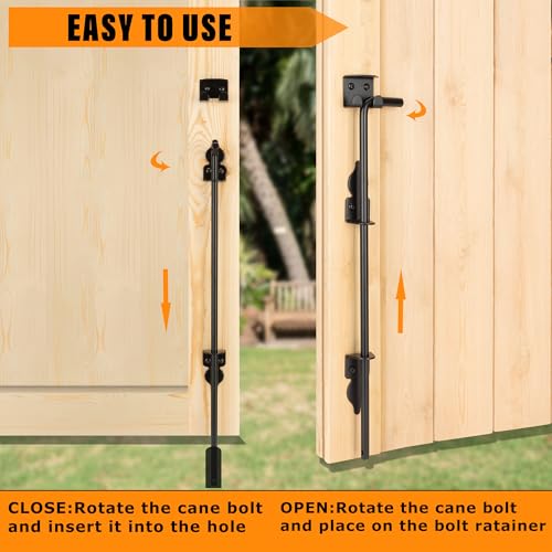 12" Heavy Duty Cane Bolt Gate Drop Rod-Steel Gate Ground Latch Designed for Wood Metal Vinyl Gates or Double Doors Fence Applications-2 Pack - size: 12 Inch-2 Pack