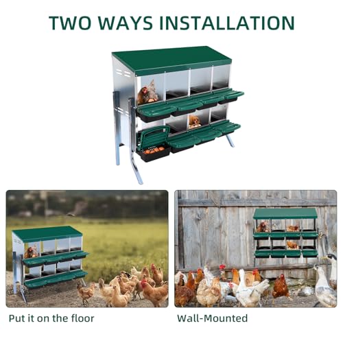 Chicken Nesting Box,Nesting Boxes for Chickens,Roll Away Nesting Boxes,8 Hole 2 Layer Hen Nest Boxes with Legs,Chicken Nesting Boxes,Easy Egg Collection,Cleanable Pull Out Hen Roosting Boxes - color: Green, size: 8 Holes With Stand