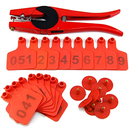 Numbered Farm Livestock Ear Tags for Cow Pig Sheep Cattle Identification Plastic TPU Precision Ear Stud Card Labels for Farm Animals (Customized) with 1 PC Plier Applicator (Red, 1000 PCS) - color: Red, size: 1000 PCS