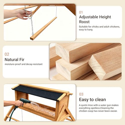 Chicken Perch for Coop, 3 in 1 Design Chicken Nesting Boxes with Roof, Swing and Perches, Wooden Chicken Nesting Boxes for Laying Eggs