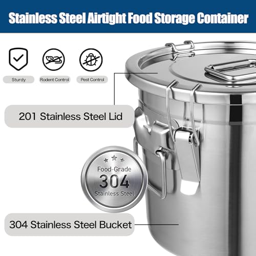 12 Lbs 304 Stainless Steel Dog Food Storage Containers with Airtight Lid and Locking Clamp, Large Metal Pet Food Storage Container Food Bin for Dogs, Cats & Birds Seed, Keep Fresh - size: 12Lbs