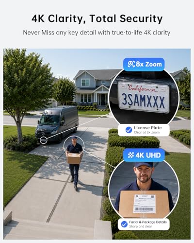 ELYSOO 4K Security Cameras Wireless Outdoor, No Subscription, Solar Camera for Home Security System, Encrypted Local Storage, 360° PTZ with Auto Tracking, Color Night Vision, 4-Cam Kit