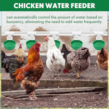 LemonRoad 30 Set Automatic Chicken Waterer Cups with 1/2" PVC Tee Fitting Chicken Drinking Bowl, Poultry Drinker Mounting Hole Opener,Water Dispenser Feeder for Duck, Goose, Turkey, Pigeon(Green) - color: Green